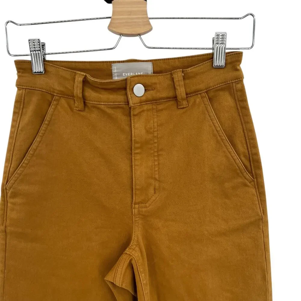 Everlane The Straight Leg Crop Pants Cotton Golden Brown Yellow Size 00‎